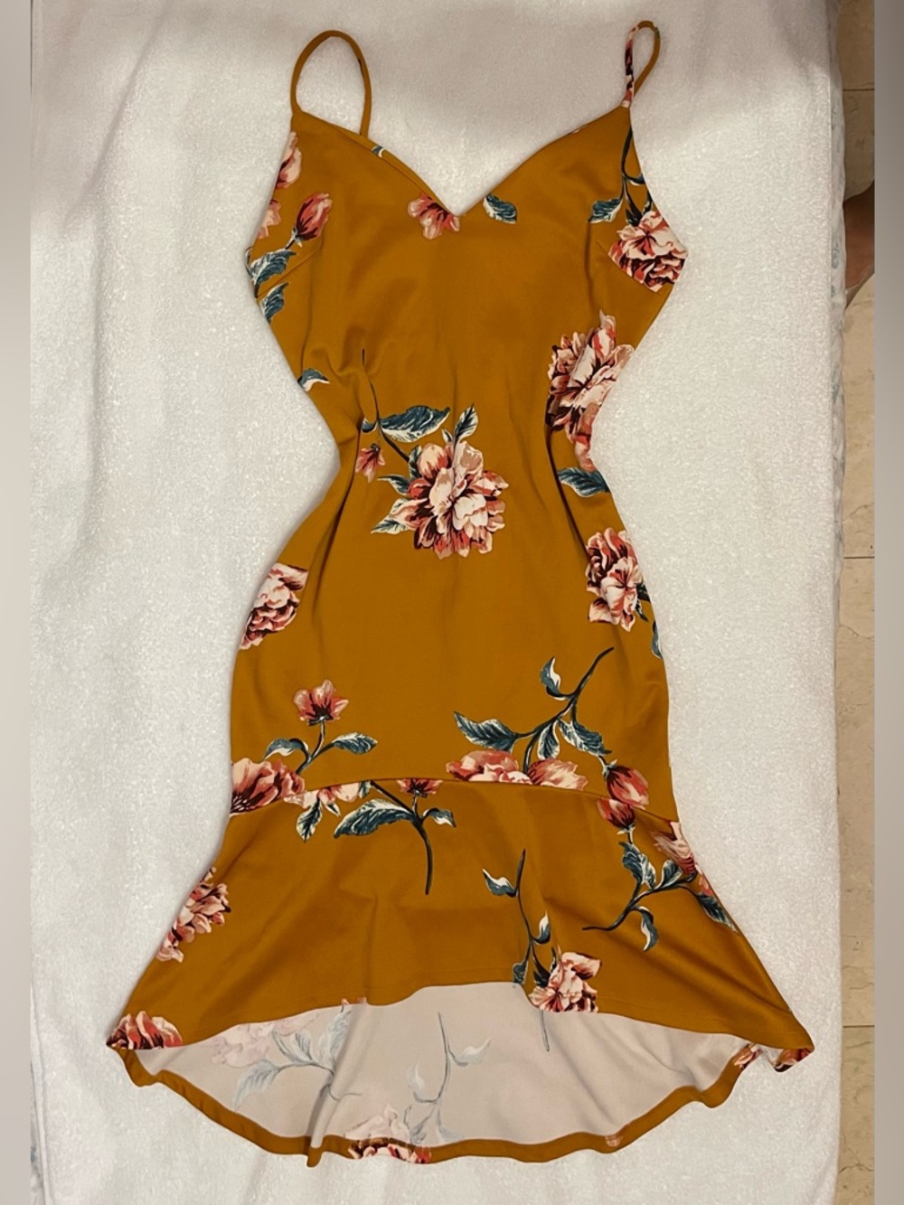 iris Mustard Floral High-Low Slip Dress